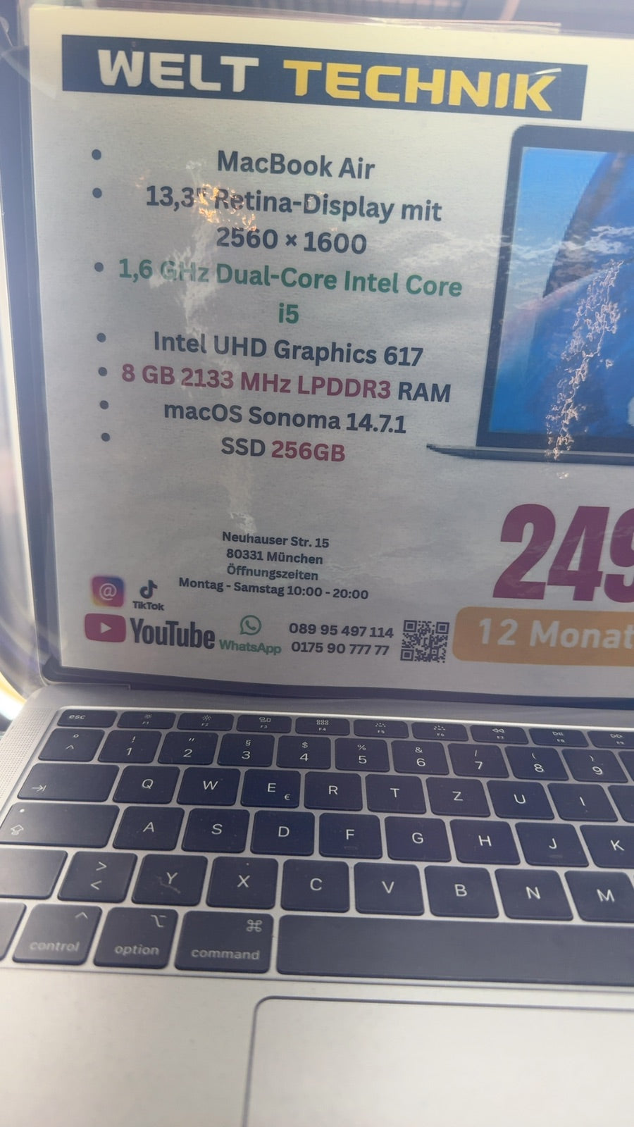 Apple MacBook Air 13" 256 GB SSD Intel Core i5 1,6 GHz 8 GB RAM 2018 Batterie Zyklen 514