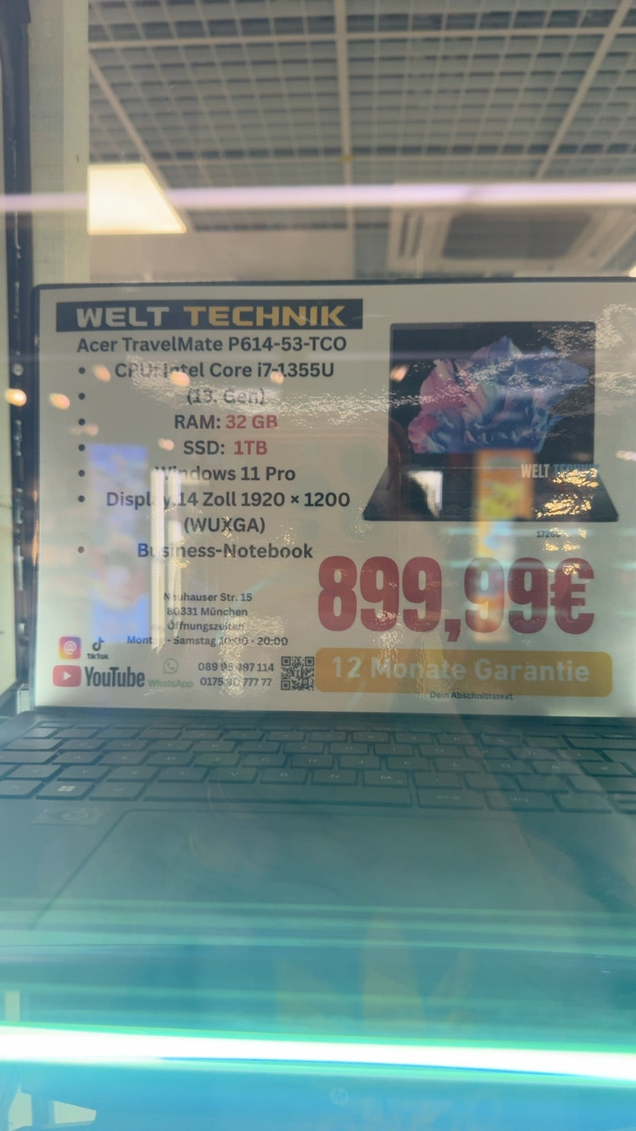 Acer TravelMate P6 TMP614-53-TCO-75N6,  i7-1355U 13 Gen 12x1,70GHz 32 GB 1TB Intel Iris XE 15,8GB Win11 Zweitbild