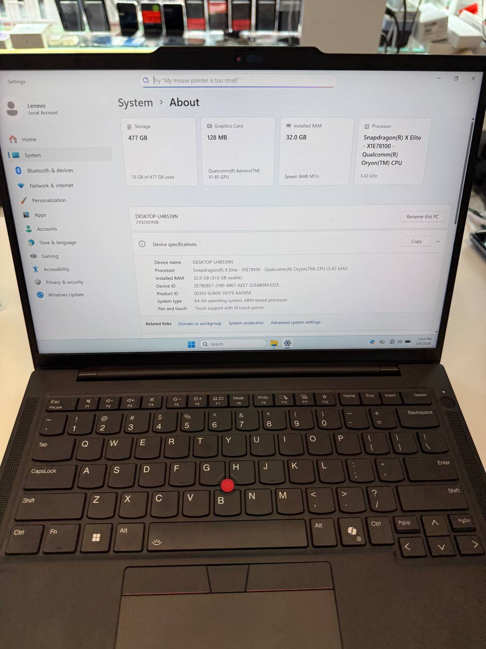 Lenovo ThinkPad Laptop, Snapdragon X Elite
