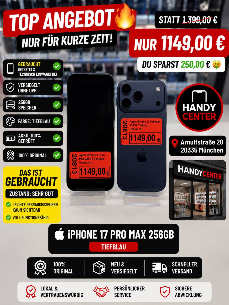 Apple iPhone 17 Pro Max, 256GB, Tiefblau