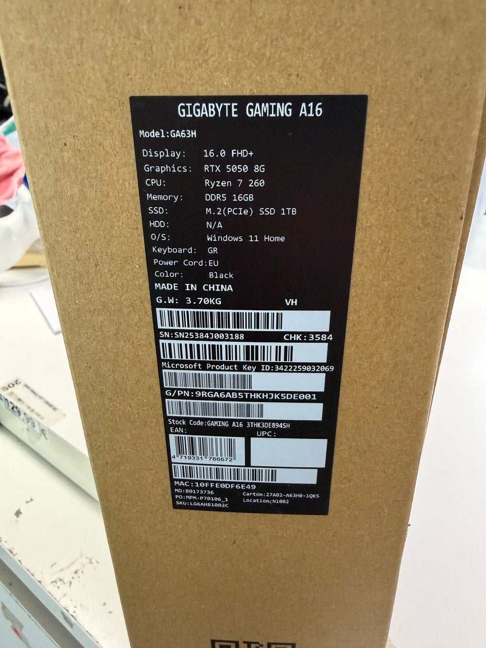 Gigabyte Gaming A16 GA63H Laptop Windows 11 Hauptbild
