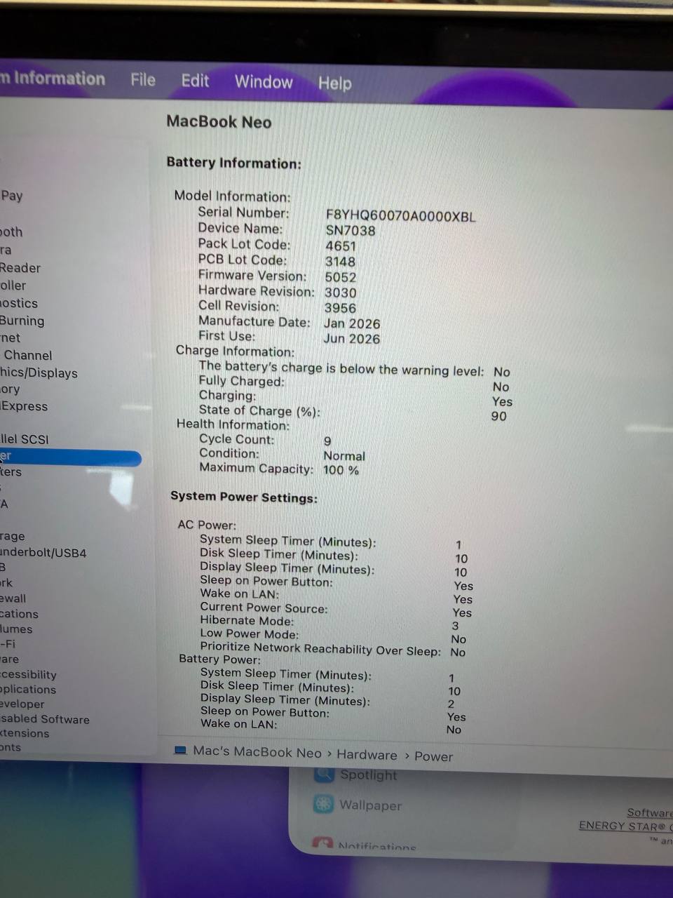 Apple MacBook Neo mit A18 Pro Chip, 8GB RAM 500GB Akku 100p 9 Zyklen