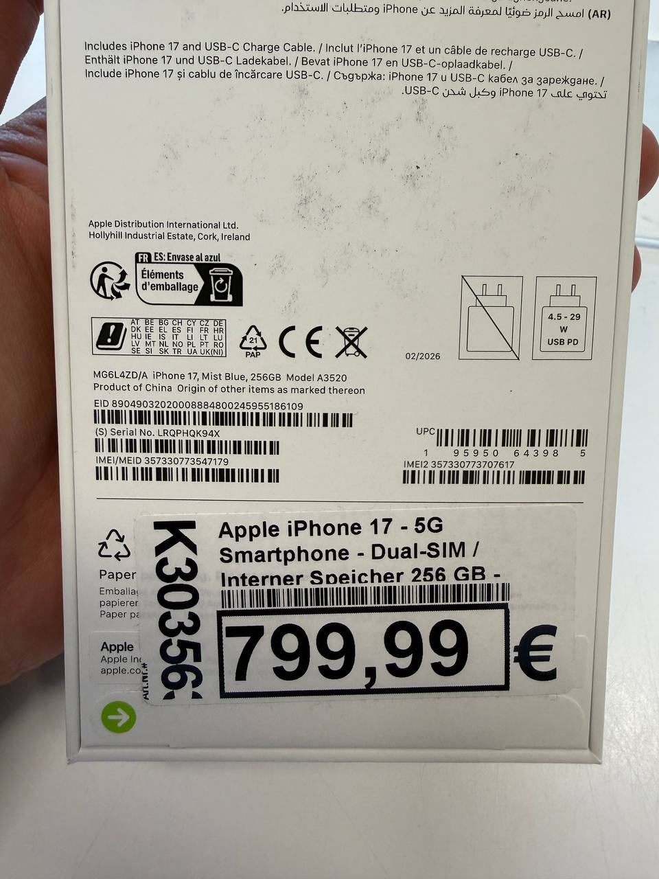 Apple iPhone 17- 5G Smartphone, 256GB, Mist Blue