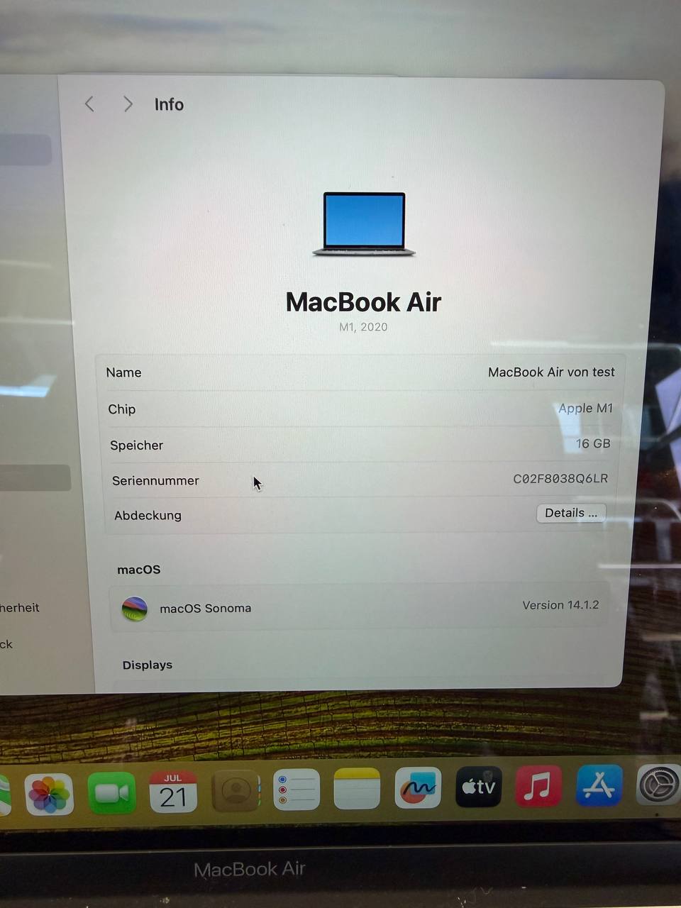 MacBook Air M1, 2020- Produktinformationen Hauptbild