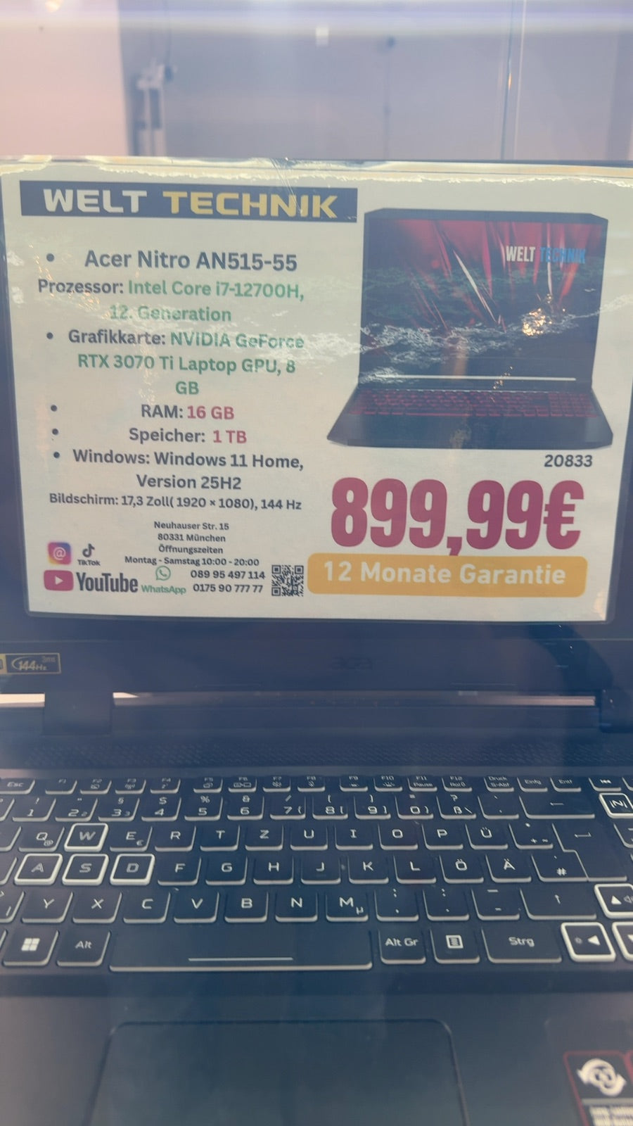 Acer Nitro AN515-55 16 GB RAM 1 TB SSD GEFroce RTX ,3070 Ti 8GB