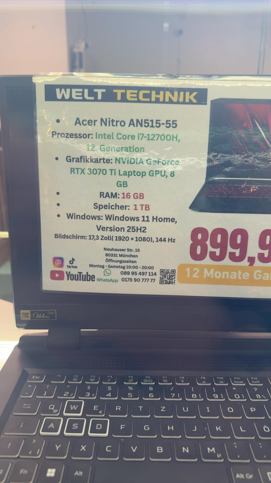 Acer Nitro AN515-55 16 GB RAM 1 TB SSD GEFroce RTX ,3070 Ti 8GB