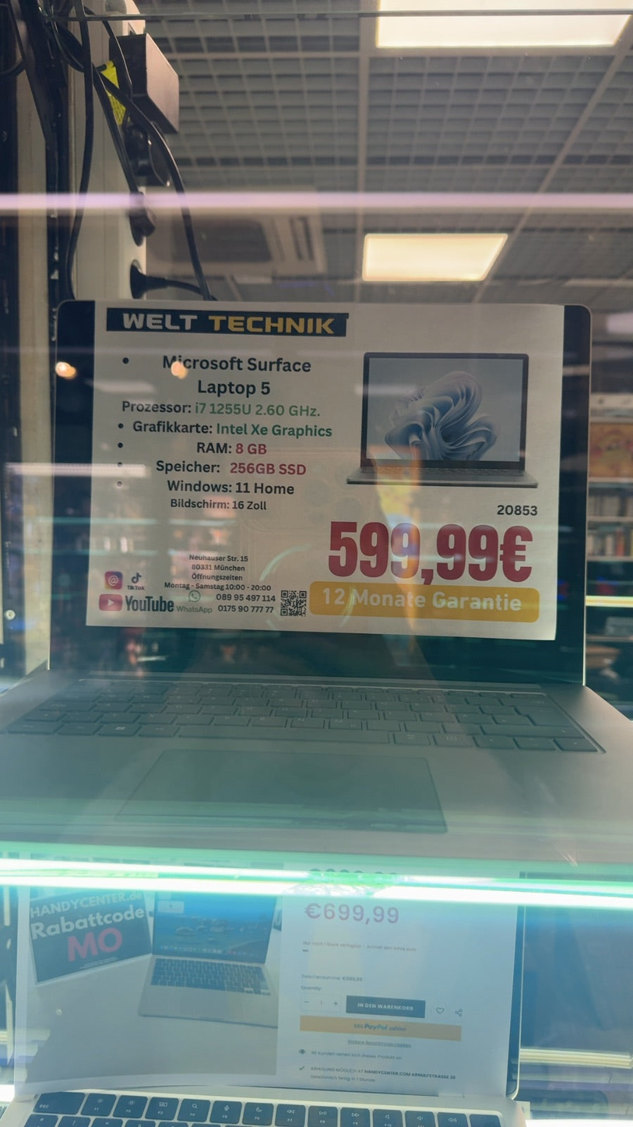 Microsoft Surfave Laptop 5 Intel i7 8GB RAM 256GB SSD Touchscreen Hauptbild