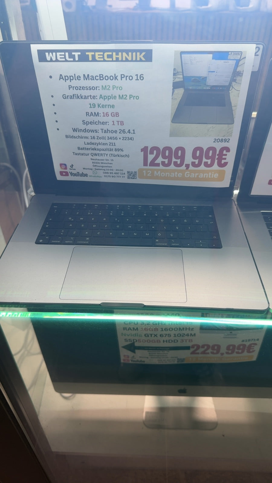Apple MacBook Pro 16 Zoll M2 Pro 16GB RAM 1TB SSD Spacegrau Ladezyklen 211 b89p GPU 19 Kerne Hauptbild