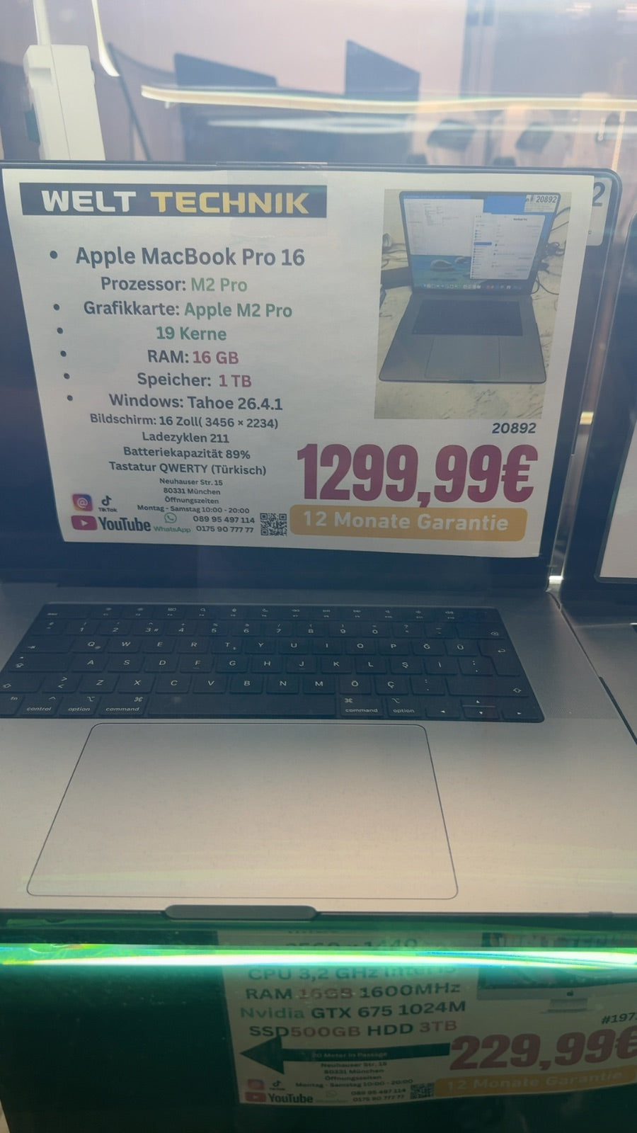 Apple MacBook Pro 16 Zoll M2 Pro 16GB RAM 1TB SSD Spacegrau Ladezyklen 211 b89p GPU 19 Kerne
