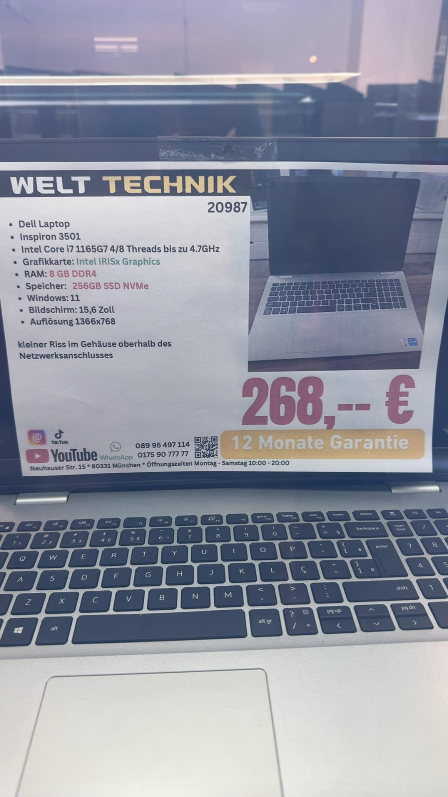Dell Insiron 3501 Intel i7 1165G7, 8GB, 256SSD, 1366x768,kleiner Riss im Gehäuse Zweitbild