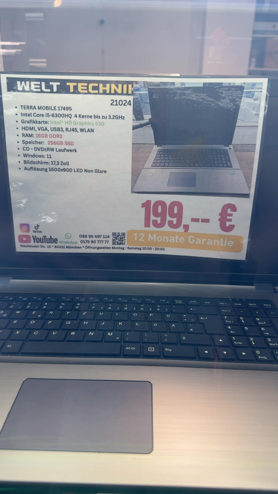 TERRA MOBILE 1749S 17,3", Intel i5, 16GB, 250SSD, RW-DVD, WLAN, Win11