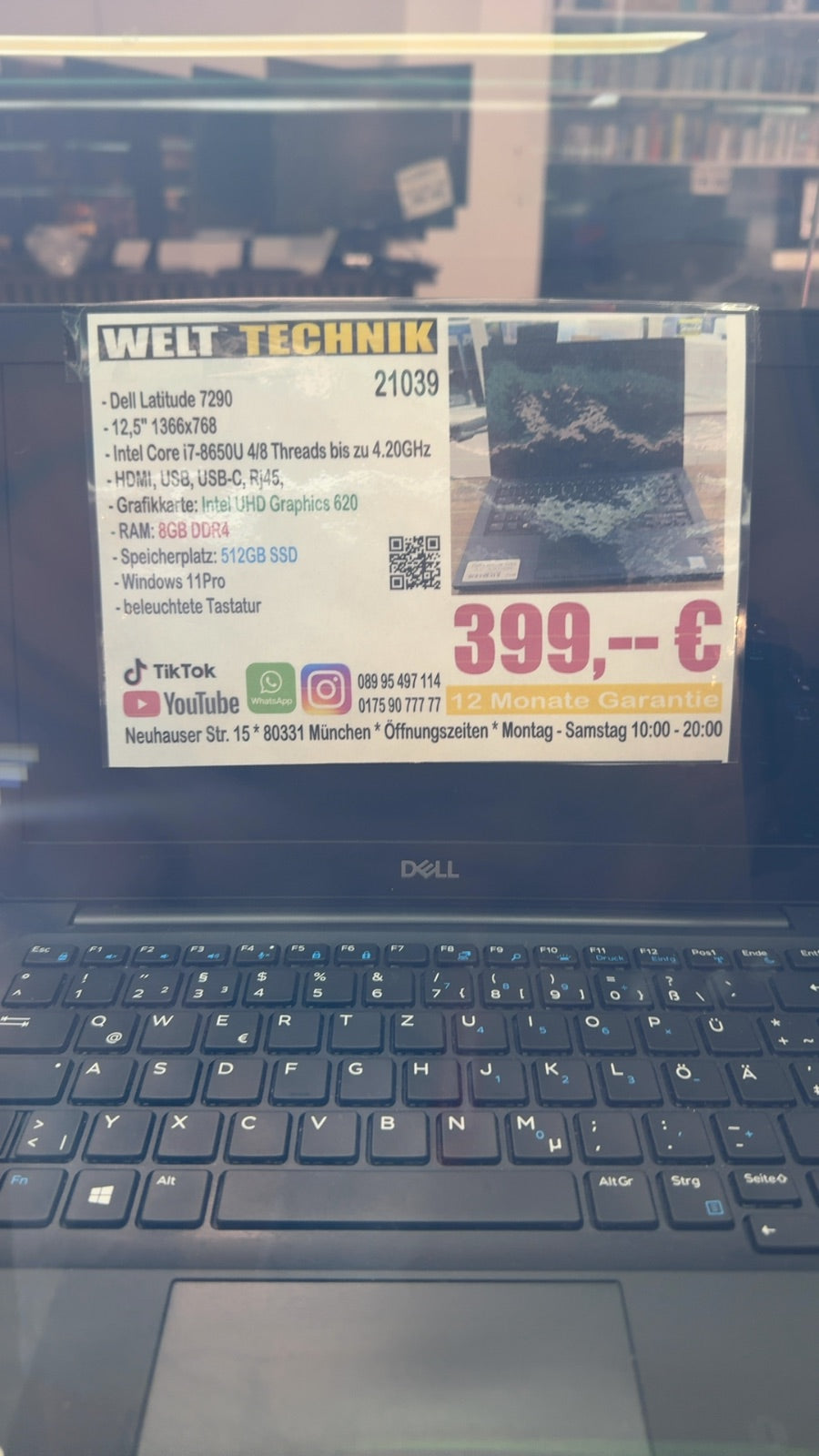 Dell Latitude 7290, 12,5" 1366x768, i7-8650U 8GB, 512GB SSD W11Pro Zweitbild