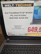 Acer TravelMate P2 16" WUXGA- Intel i5-1335U, 16GB RAM, 512GB SSD