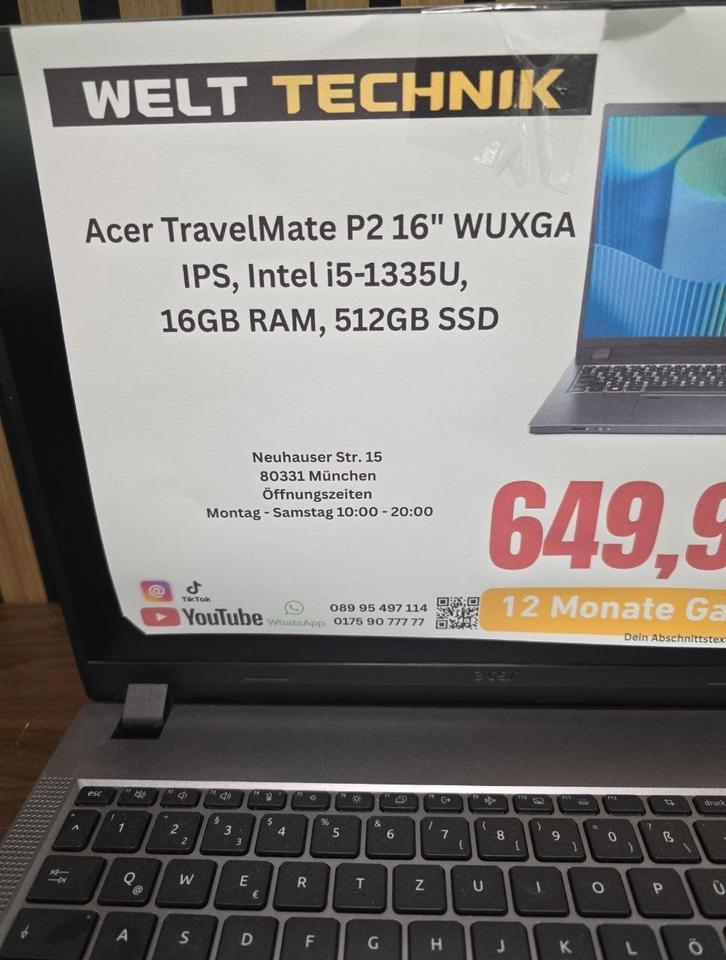 Acer TravelMate P2 16" WUXGA- Intel i5-1335U, 16GB RAM, 512GB SSD