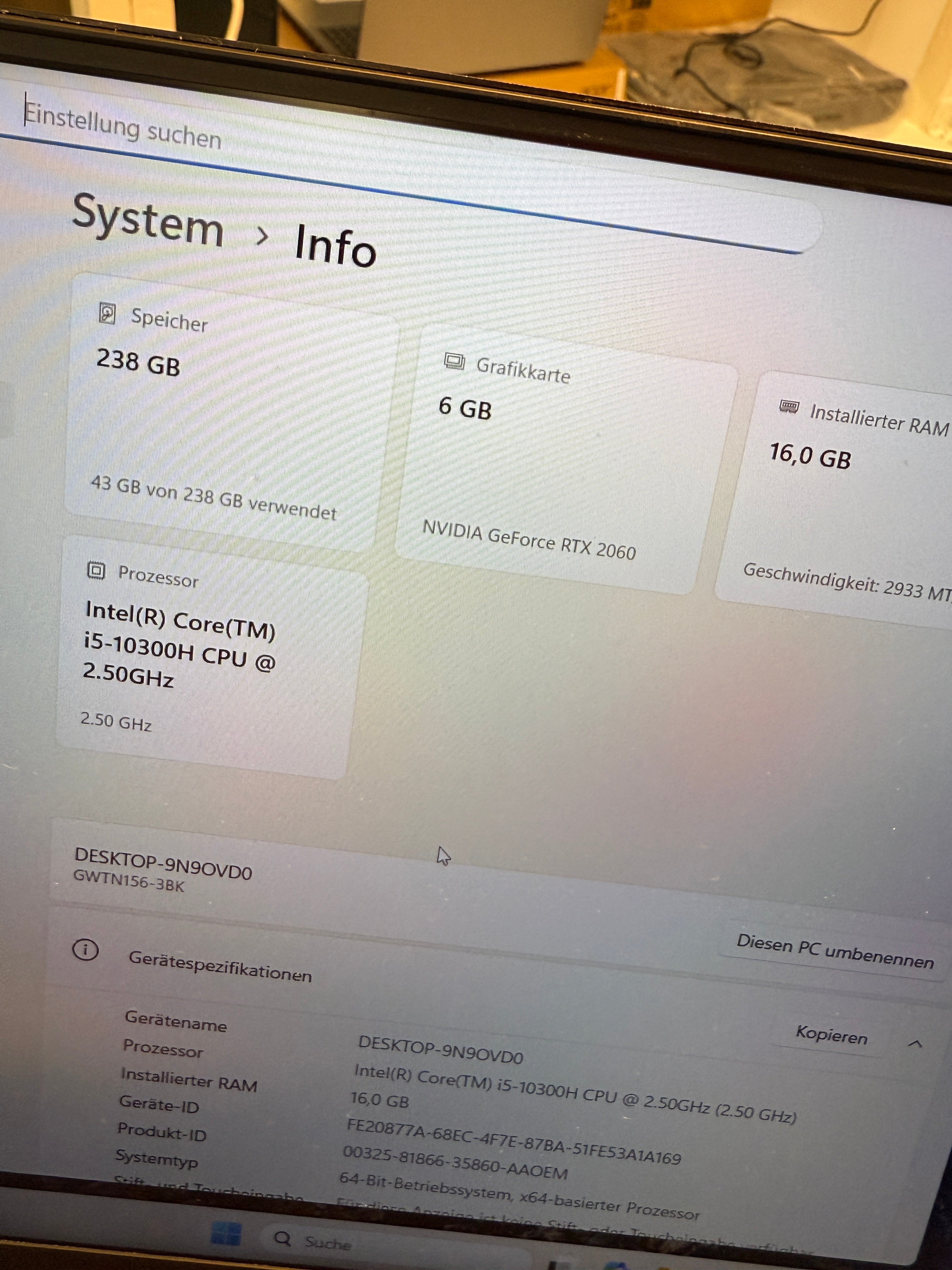 Gaming Notebook Gateway 16GB RTX 2060 i5-10 256GB