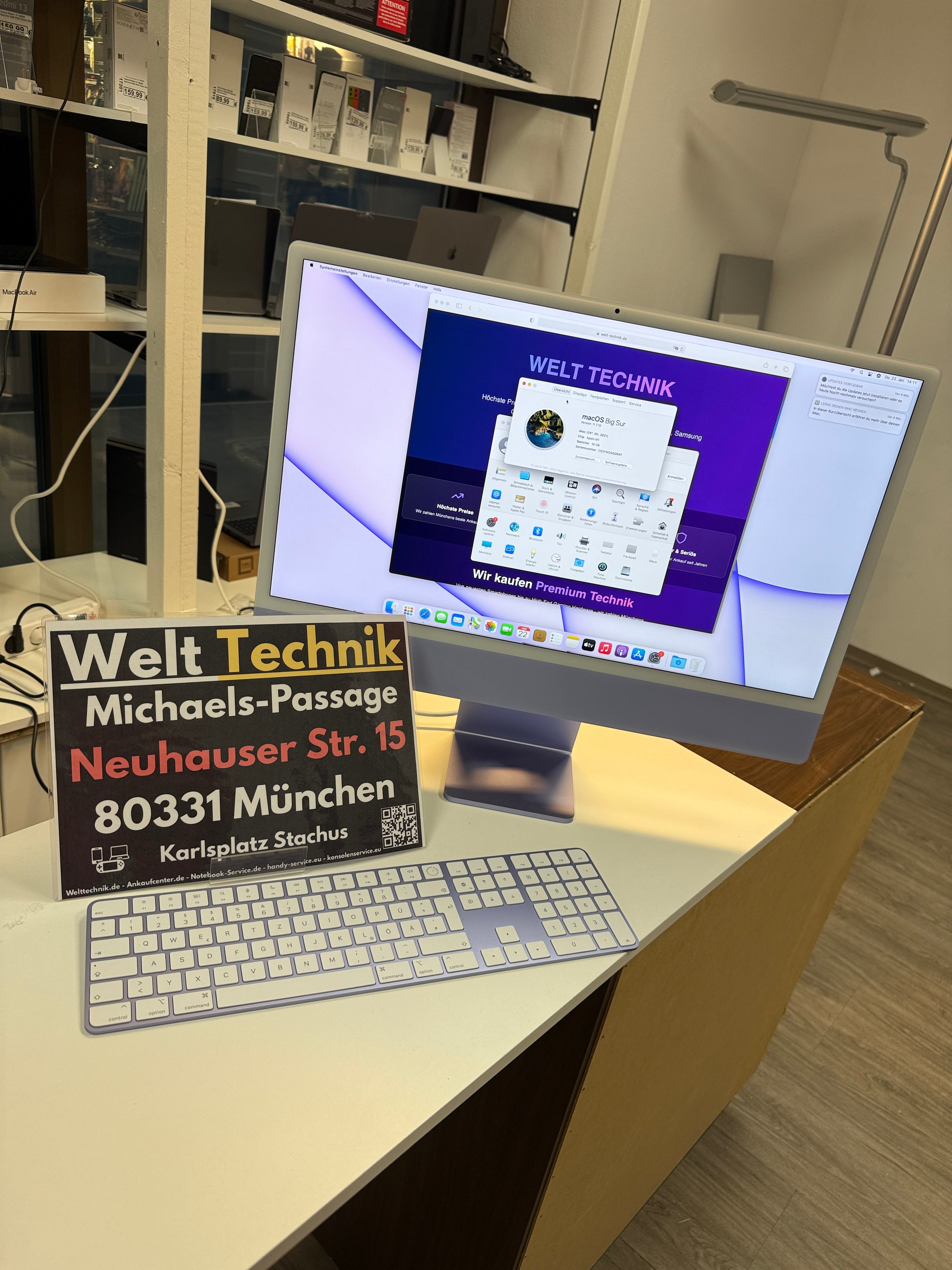 Apple iMac 24 Zoll (256GB SSD, Apple M1, 3,20GHz, 16GB, 2021) Lila