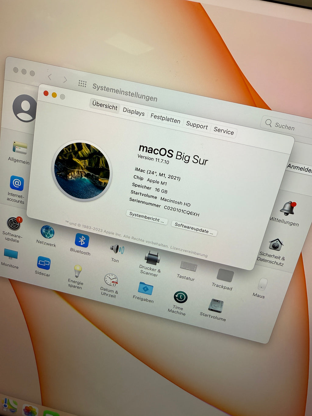 Apple iMac 24 Zoll (256GB SSD, Apple M1, 3,20GHz, 16GB, 2021) Orange