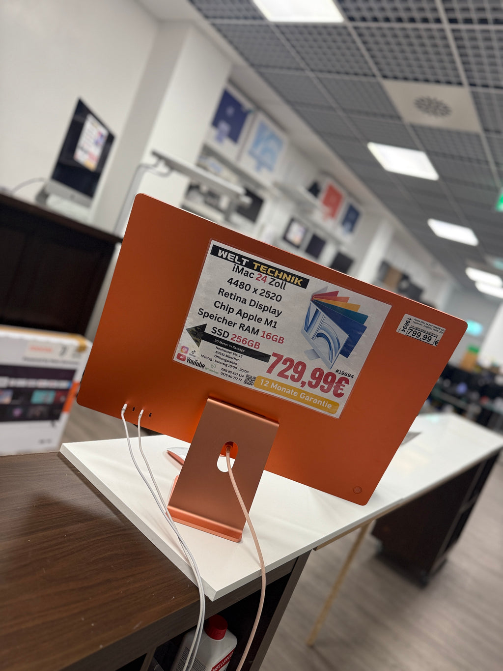 Apple iMac 24 Zoll (256GB SSD, Apple M1, 3,20GHz, 16GB, 2021) Orange