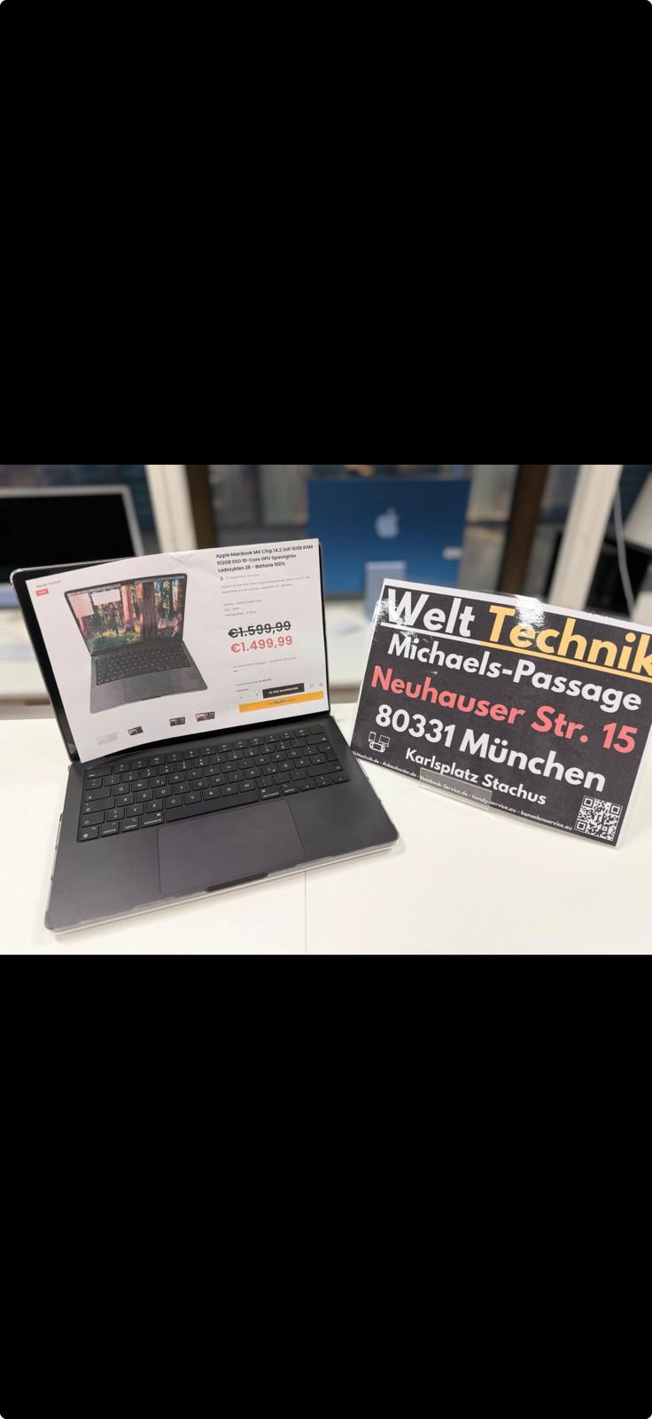 Apple MacBook Pro M4 Chip 14.2 Zoll 16GB RAM 512GB SSD 10-Core GPU Spacegrau Ladezyklen 28 - Batterie 100%