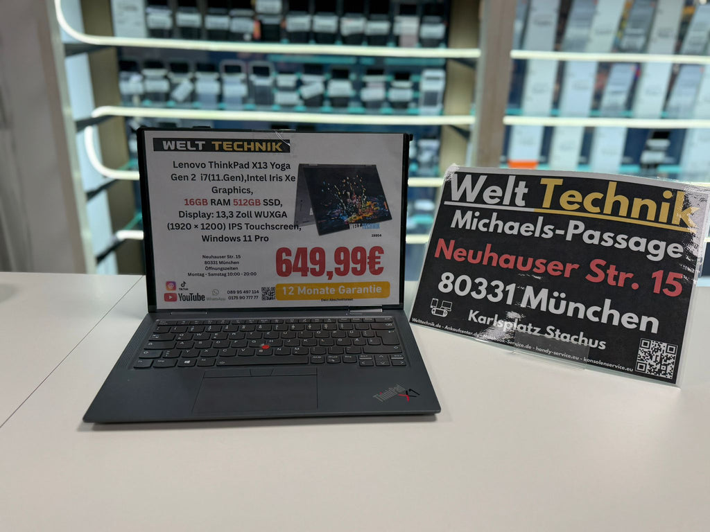 Lenovo ThinkPad X13 Yoga Gen 2  i7(11.Gen),Intel Iris Xe Graphics,  16GB RAM 512GB SSD, 13,3 Zoll Full HD Touchscreen, Windows 11 Pro
