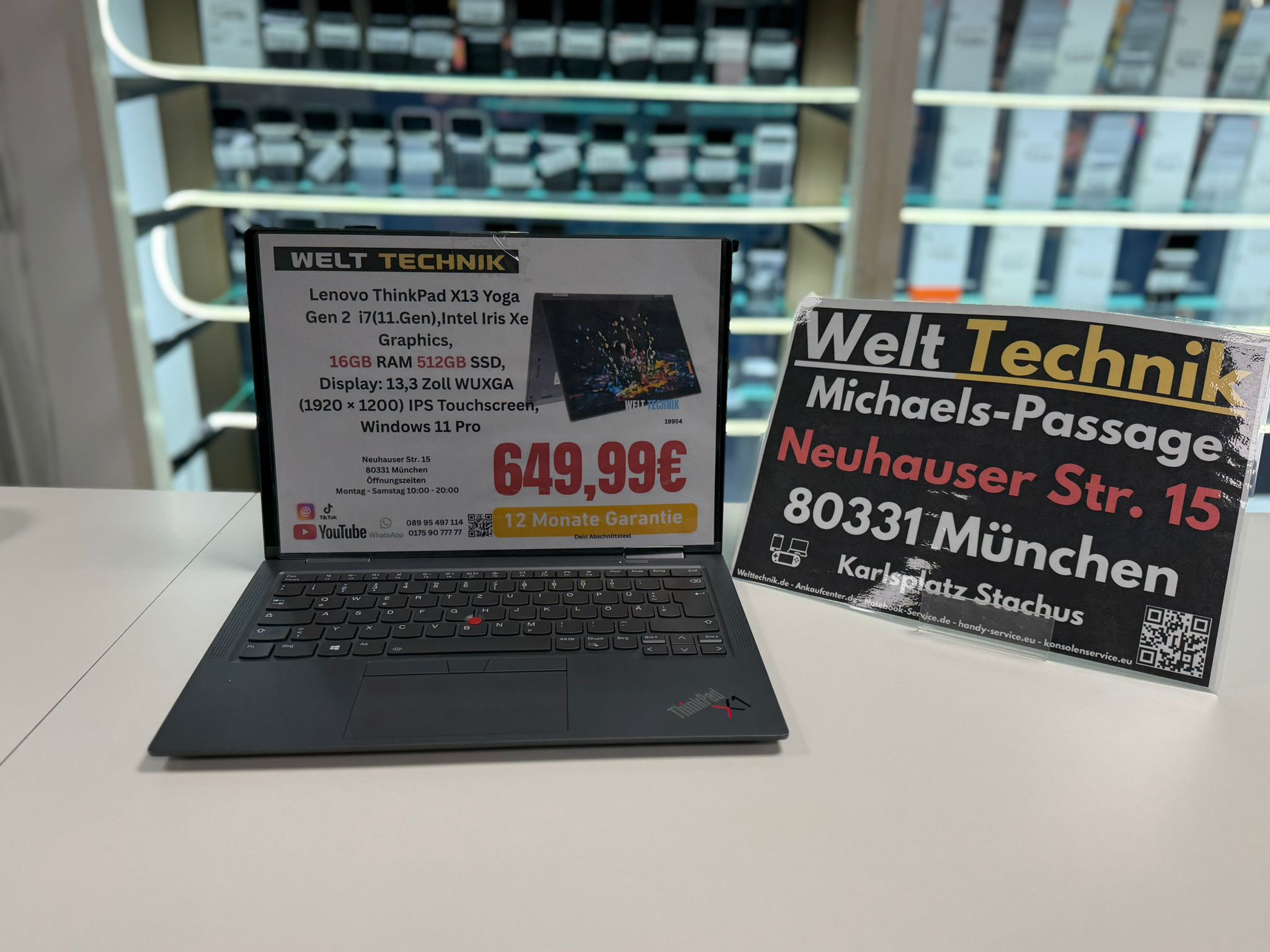 Lenovo ThinkPad X13 Yoga Gen 2  i7(11.Gen),Intel Iris Xe Graphics,  16GB RAM 512GB SSD, 13,3 Zoll Full HD Touchscreen, Windows 11 Pro